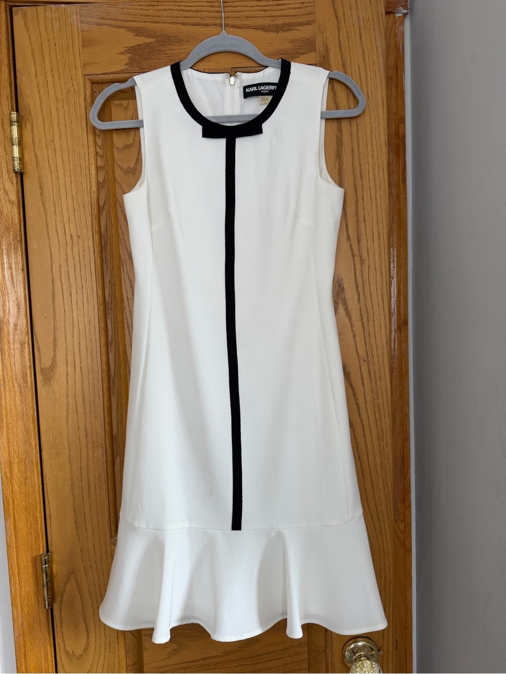 Karl Lagerfeld White Sleeveless Dress with Black Trim